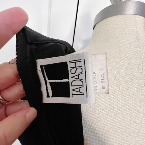 Vintage 1990s Black Ruched Tuxedo Style Dress Gown Tadashi Size 4 - Picture 7 of 7